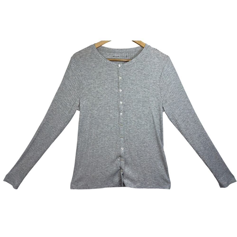 Abercrombie & Fitch Heather Gray Ribbed Knit Long Sleeve Cardigan Sweater Size M